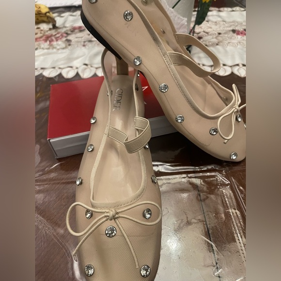 Cider Shoes - Cider Cream Embellished Flats with Bow Detail